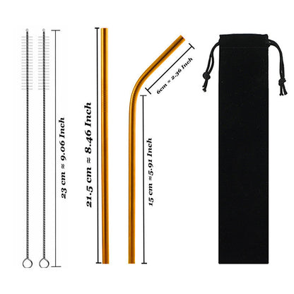 Eco-Friendly Reusable Stainless Steel Metal Straws Set with Cleaning Brushes