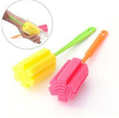 Eco-Friendly Bottle Cleaning Brush with Reusable Sponge and Plastic Handle