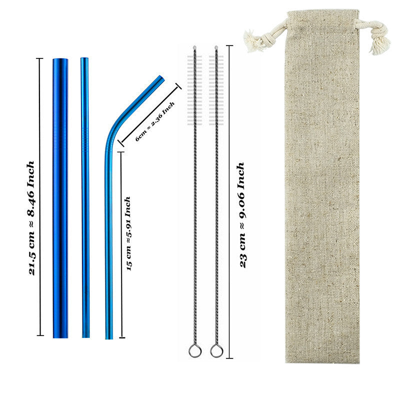 Eco-Friendly Reusable Stainless Steel Metal Straws Set with Cleaning Brushes
