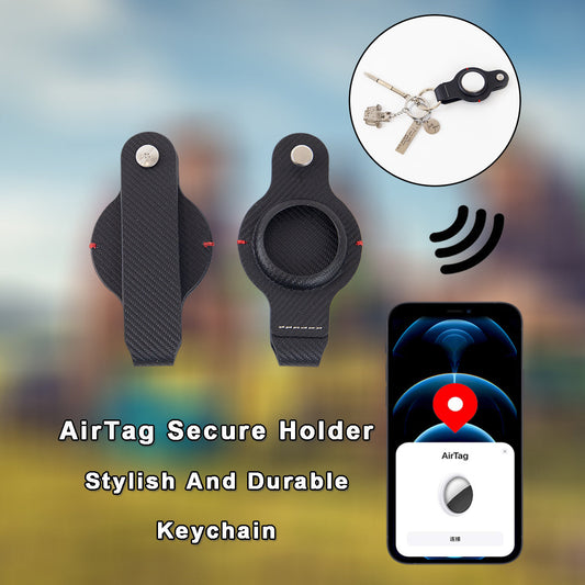 Black Circular AirTag Keychain Holder with Strap