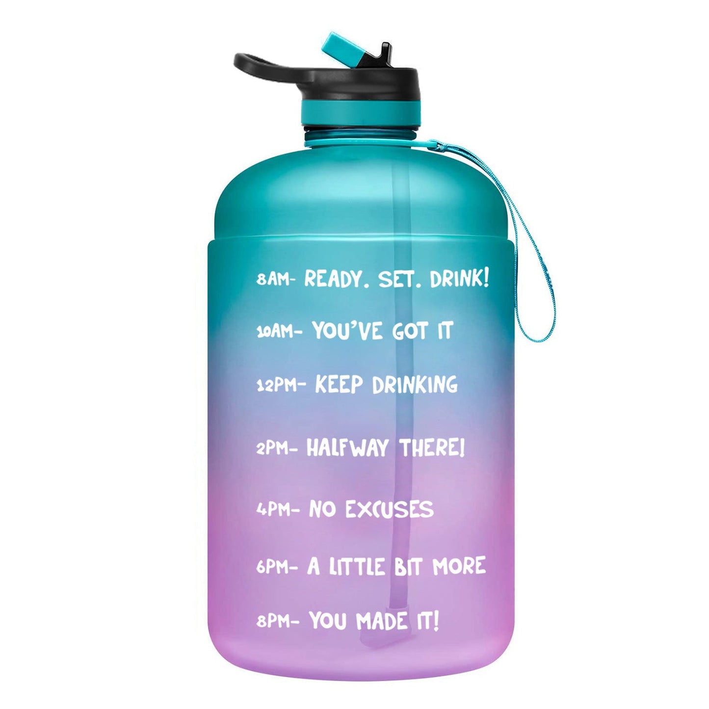 Large Gradient Pink to Blue Water Bottle with Time Markers