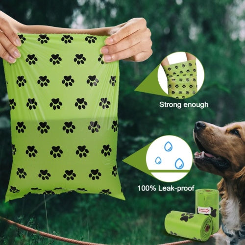 Eco-Friendly Biodegradable Dog Waste Bags - Green Paw Print Design