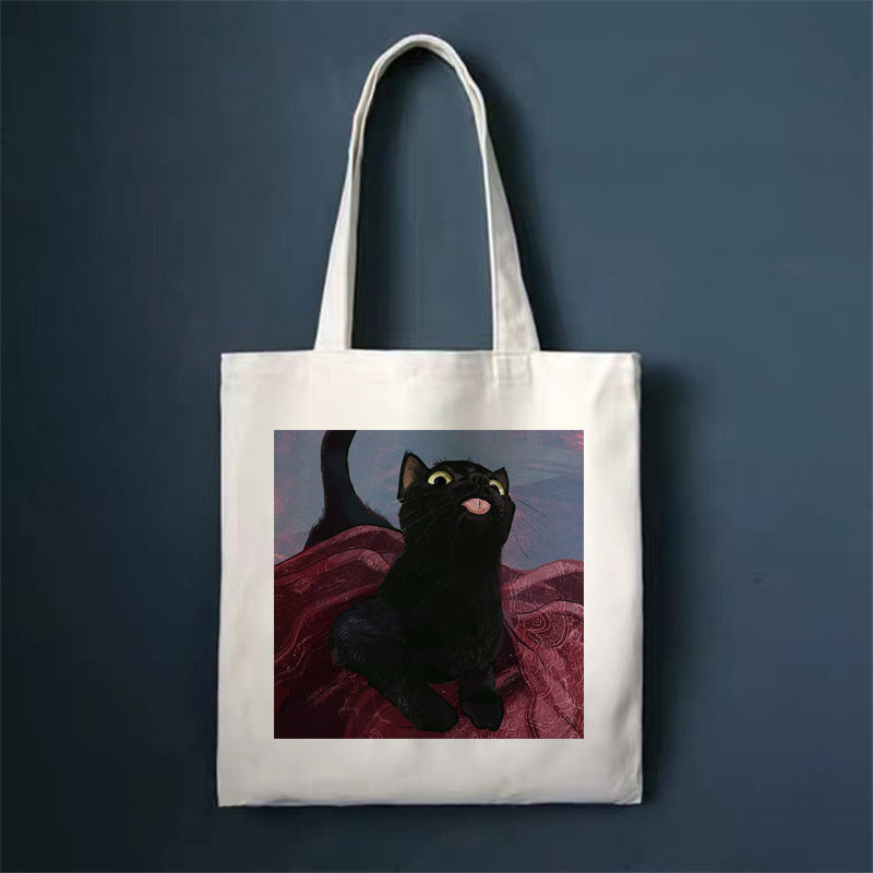 Eco-Friendly White Cat Tote Bag - Sustainable Cotton Reusable Shopping Bag
