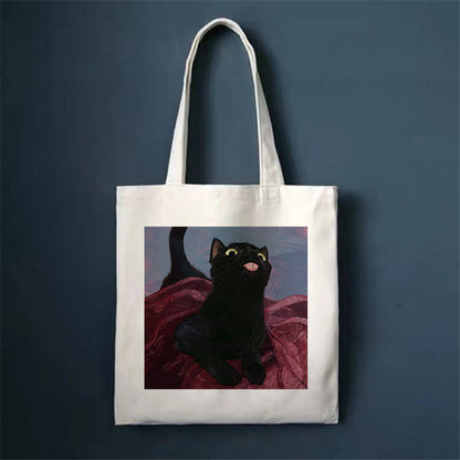 Eco-Friendly White Cat Tote Bag - Sustainable Cotton Reusable Shopping Bag