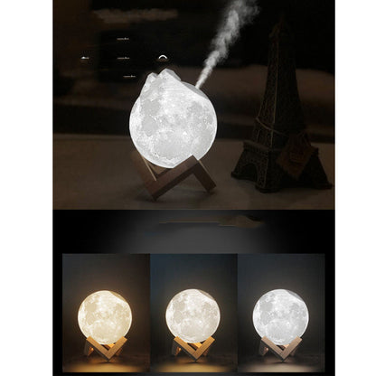 Moon-Shaped Humidifier with Wooden Stand for Wellness and Air Quality