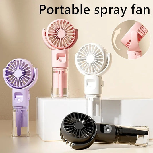 Portable Spray Fan with Misting Function in Pink, White, Purple, and Black