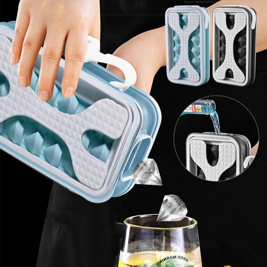 Reusable Silicone Ice Cube Tray with Blue & White Diamond Pattern