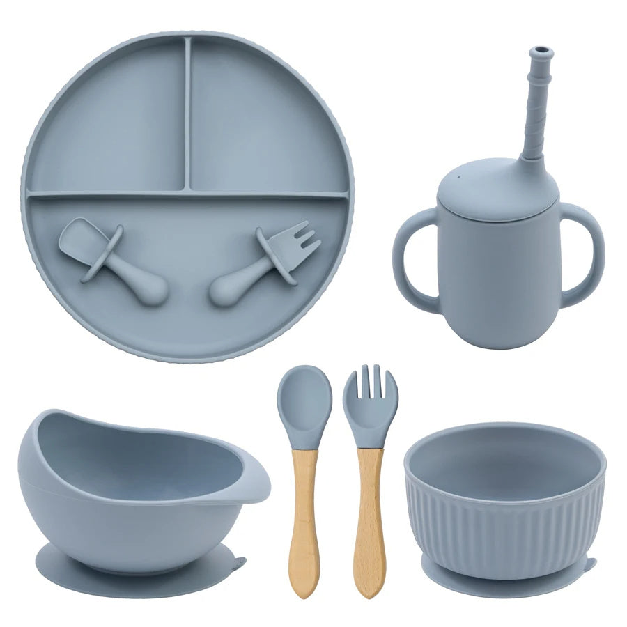 Eco-Friendly Pink Children's Dinnerware Set - Silicone & Wood