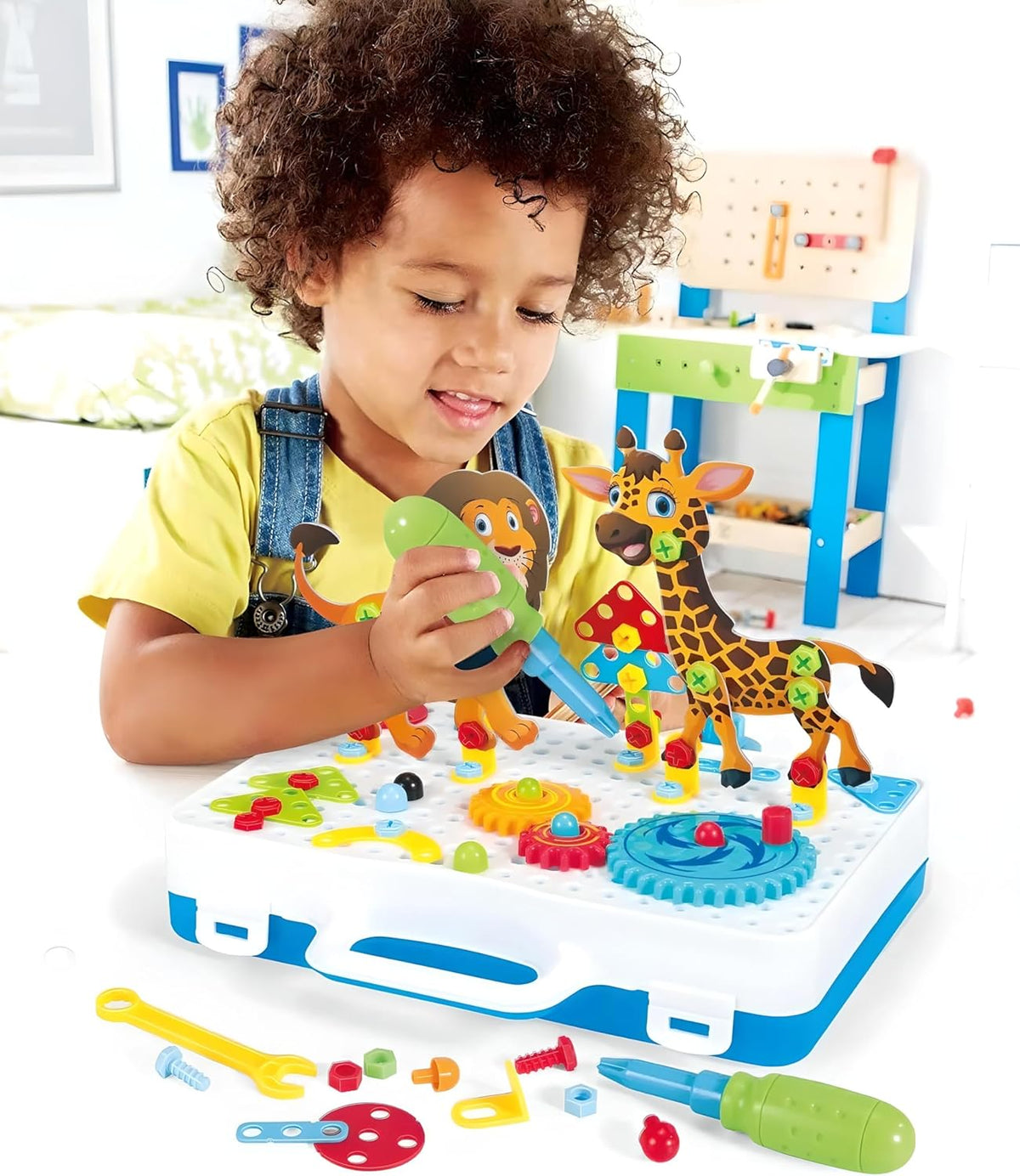 72 Pieces 213PCS Creative 3D Screw Toy Kids Drill Set Folding Table Children Educational Building Block Games