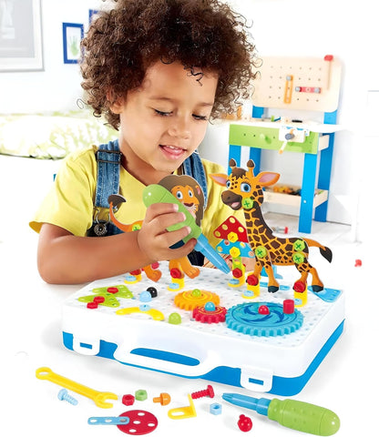 213PCS Creative 3D Screw Toy Kids Drill Set Folding Table Children Educational Building Block Games