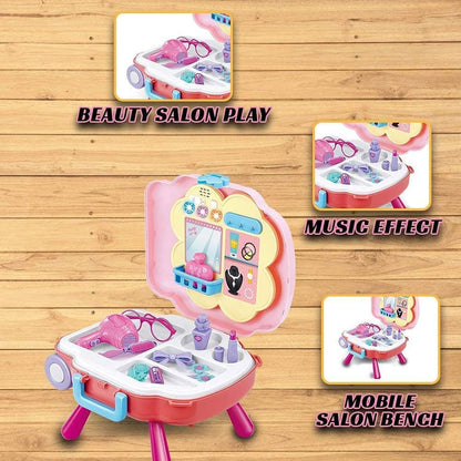 Kidwala 2 In 1 Girls Pretend Play Makeup Bag With Music and Light, Large Rolling Bag, and Table