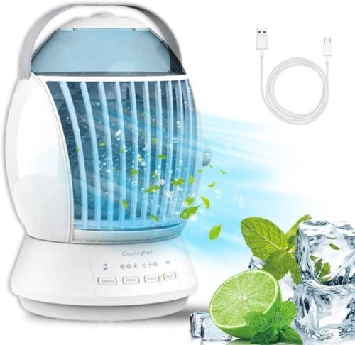 Portable USB-Powered Air Cooler in White and Blue