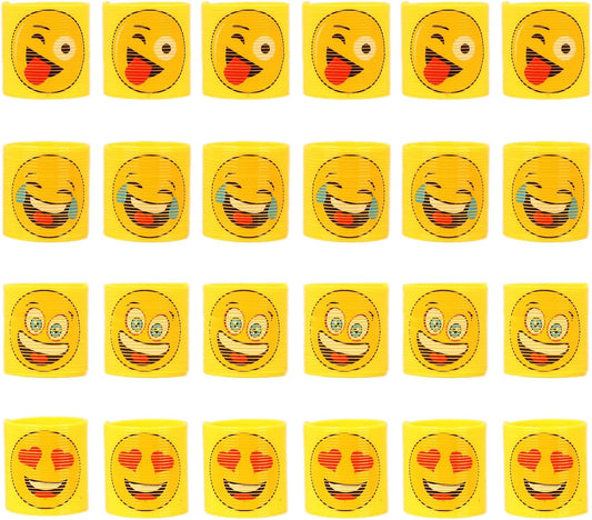Fitto Mini Slinky Emoji Silly Faces Springs Toy – 24 Pack, Fun Party Bag Filler, Ideal for Kids' Birthday Party, Stocking Stuffer, Classroom Rewards, and Carnival Prizes