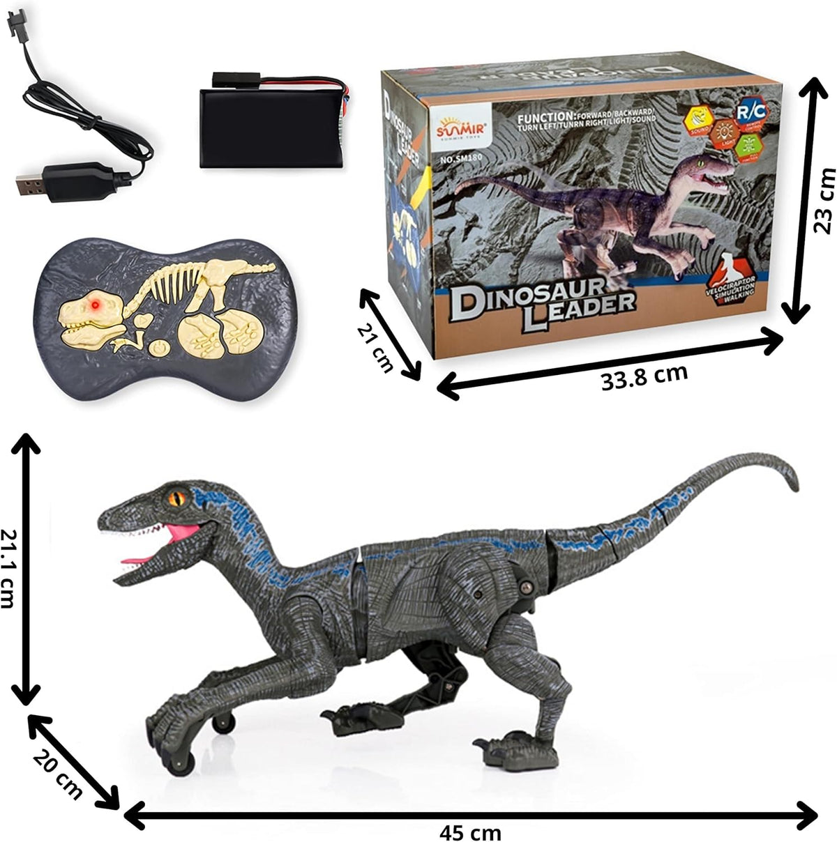 48 Pieces Remote Control Velociraptor Dinosaur Toys with Moving Legs (Glowing Eyes – Rechargeable Battery – Sounds and Light)