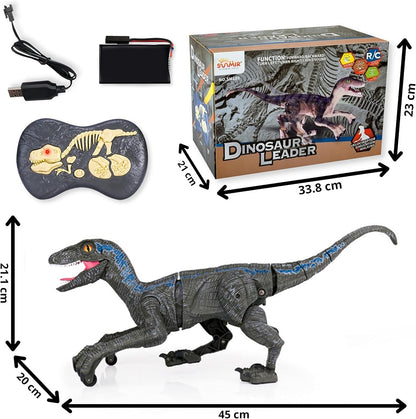 Remote Control Velociraptor Dinosaur Toy with Moving Legs, Glowing Eyes, Rechargeable Battery, Sounds and Light