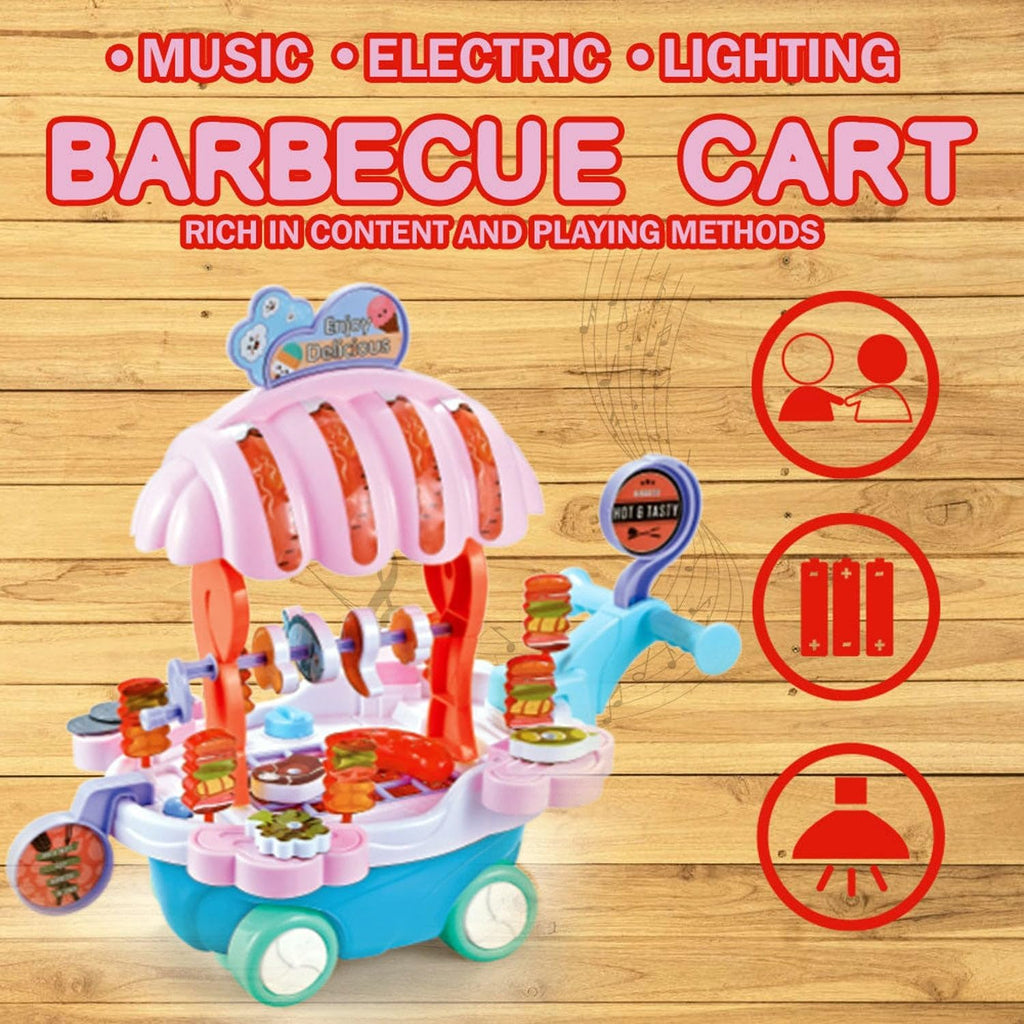 72 Pieces Kidwala Food Trucks for Kids (Barbecue Toy Cart Play Set – Pretend Play Toys for Girls – Educational BBQ Trolley With Music & Lighting – Red)