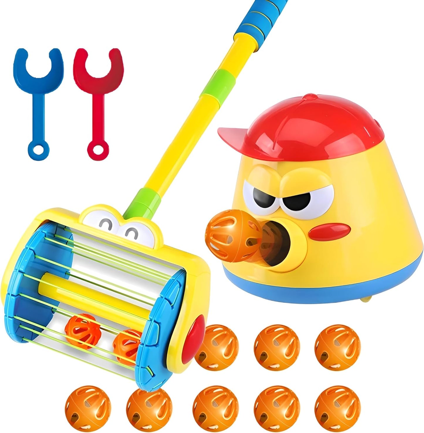 Toddler Angry Kettle Ball Launcher Toy with 5 Balls, Blue & Red Scopes, Light & Music Features