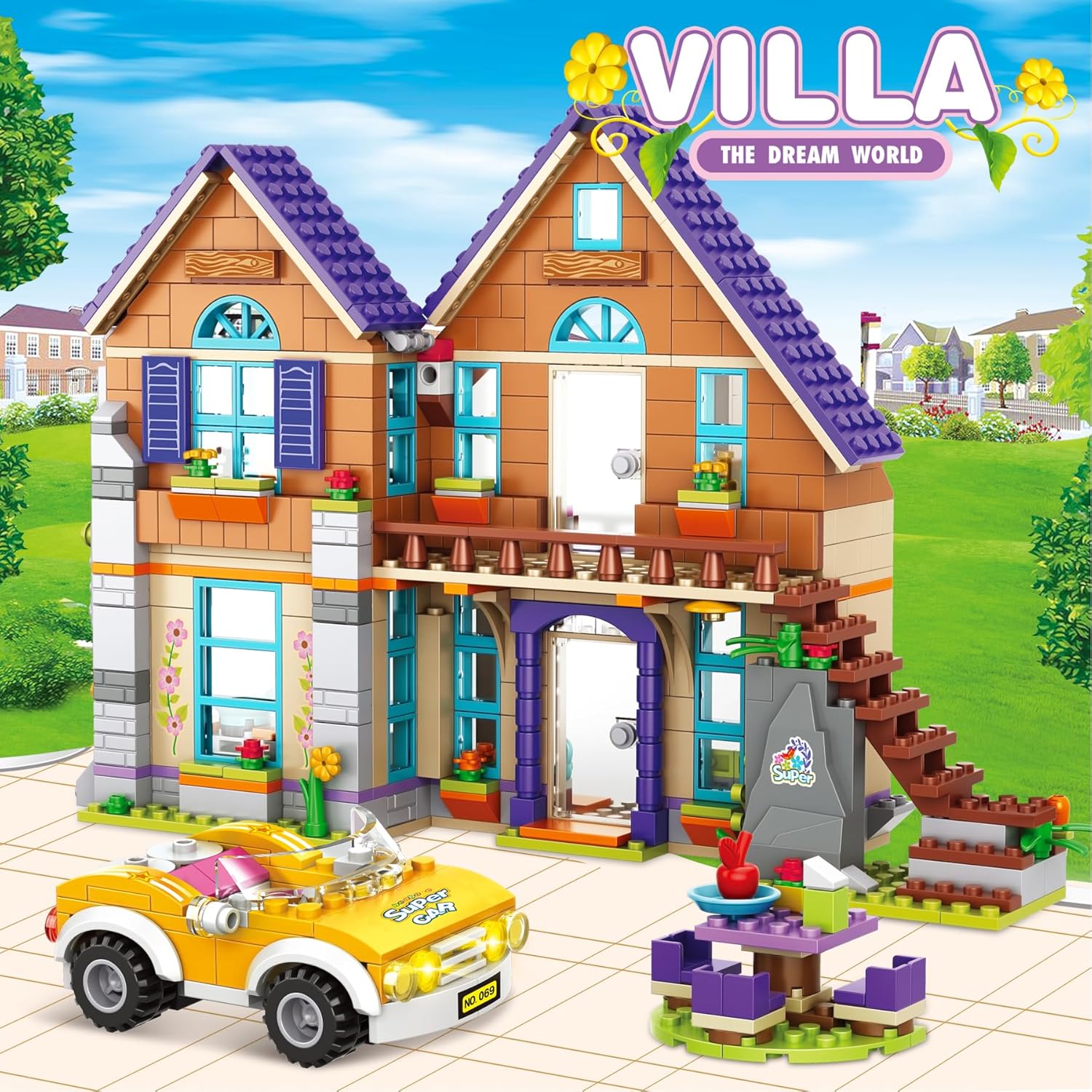60 Pieces Girls and Friends House Building Block Set - Villa House & Cake Shop Building Blocks for Girls Ages 6-12 - Creative Construction Toys for Kids - Fun Educational Playset