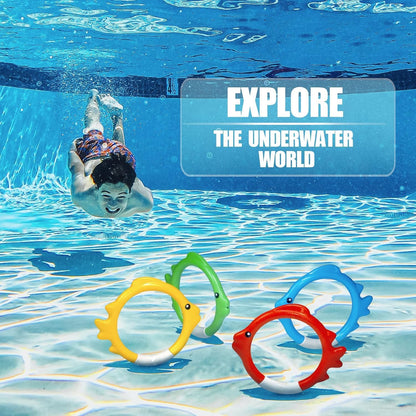 Underwater Diving Ring Set - Throw & Retrieve Toys for Swimming Pools, Diving Accessories & Pool Party Games - Pack of 4