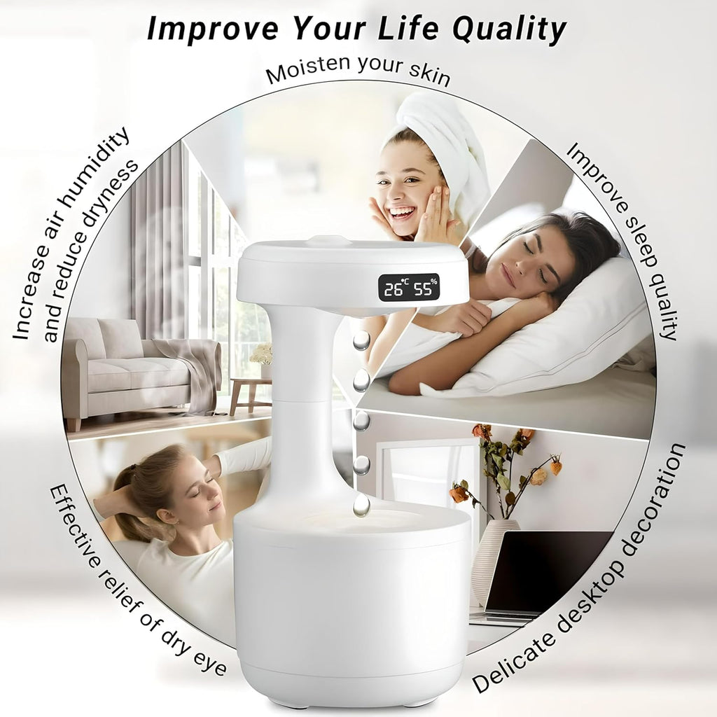60 Pieces Mist Humidifiers (Bedroom – Cute Water Drops – Light Effects – Air Diffuser – For Baby Home Office – White)