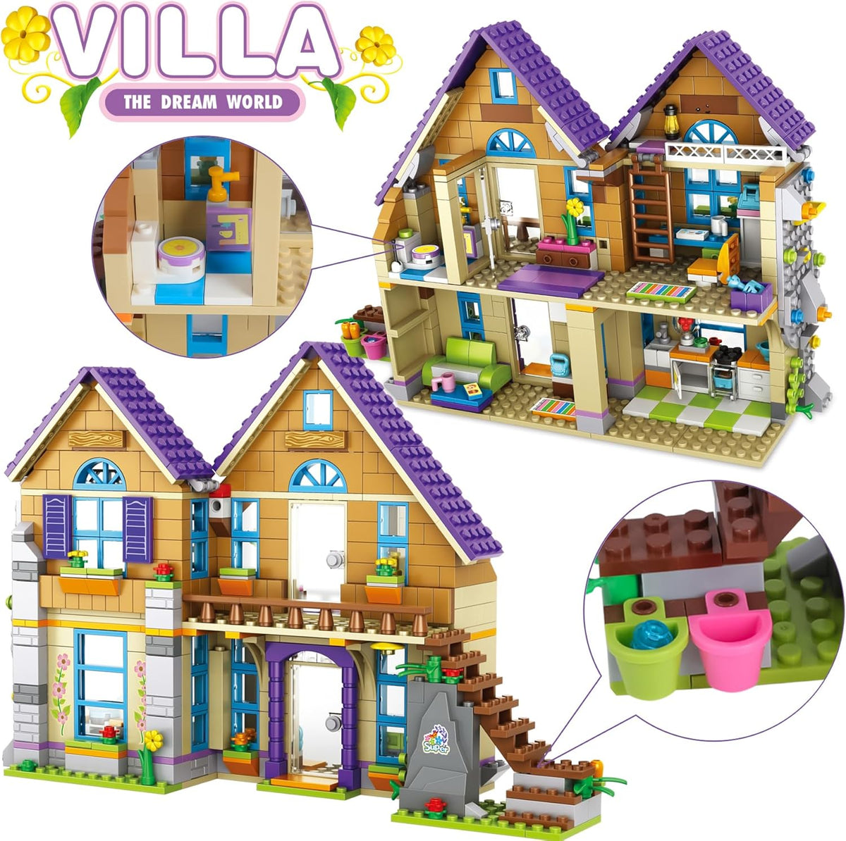 60 Pieces Girls and Friends House Building Block Set - Villa House & Cake Shop Building Blocks for Girls Ages 6-12 - Creative Construction Toys for Kids - Fun Educational Playset