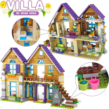 Girls and Friends House Building Block Set - Villa House & Cake Shop Building Blocks for Girls Ages 6-12 - Creative Construction Toys for Kids - Fun Educational Playset