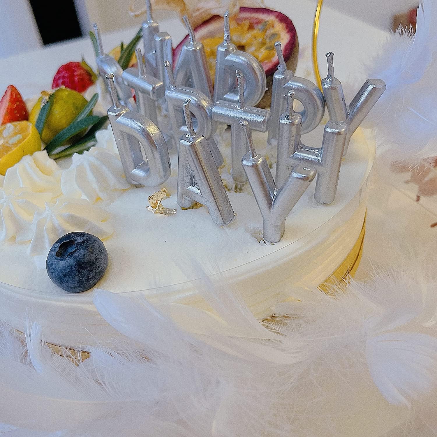 120 Pieces Silver Happy Birthday Candle Cake Toppers with glitters (Birthday Party Decoration – Cake Candle Holder – Silver Cake Accent)