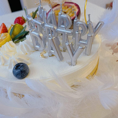 Silver Happy Birthday Candle Cake Topper with glitters– Birthday Party Decoration, Cake Candle Holder, Silver Cake Accent
