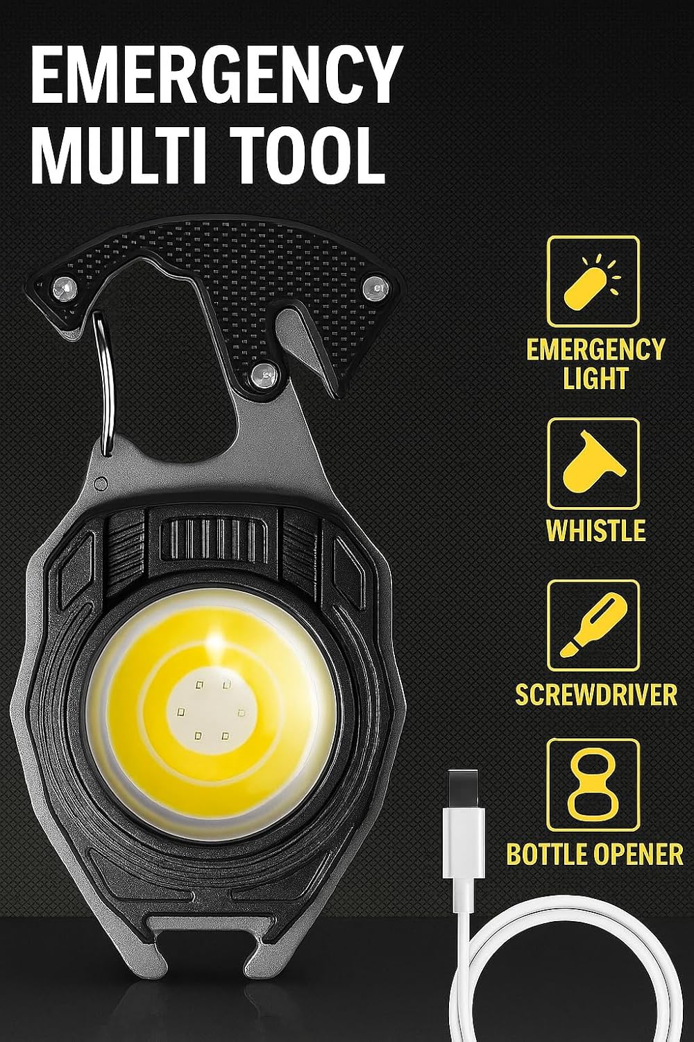 Tool Fire Starter Emergency Light Carabiner Flashlight Multi Tool Screwdriver Whistle Bottle Opener, For Hiking Outdoor
