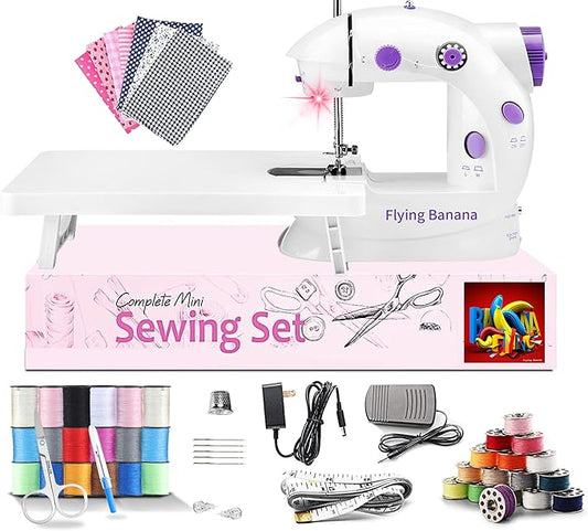 Fitto Mini Sewing Machine for Beginners, Maquina de Coser, Automatic with Extension Table, Electric Portable Sewing Tool, Sewing Kit, Small, for All Age, Kids or Adults