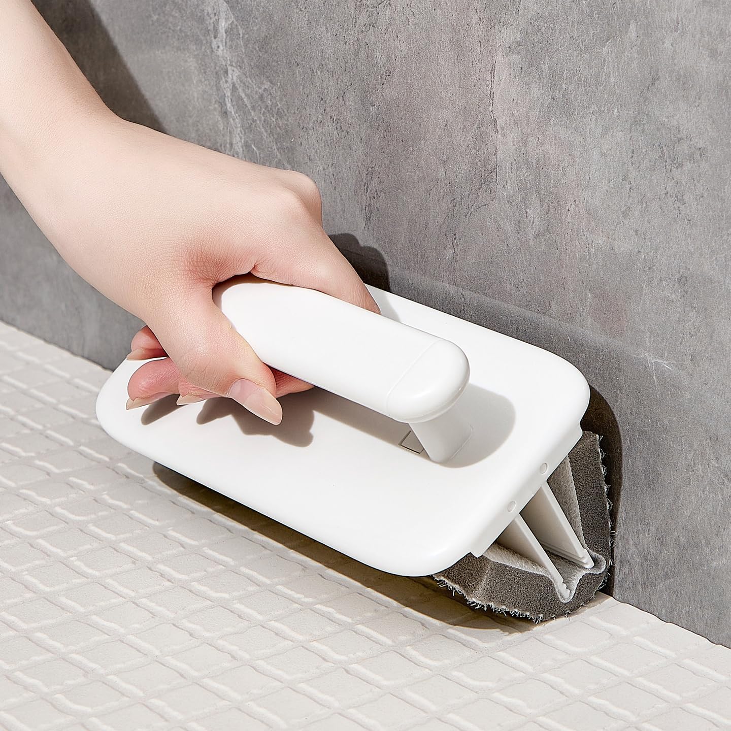 Handheld Crevice Cleaner, Scrubber for Laundry, Floor, Home. Foldable Crack Cleaning Brush – White