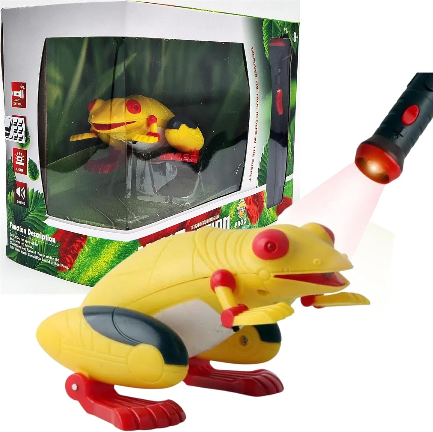 Laser Remote Control Frog Toy - Life Like with Jumping, Sound and Light, Yellow