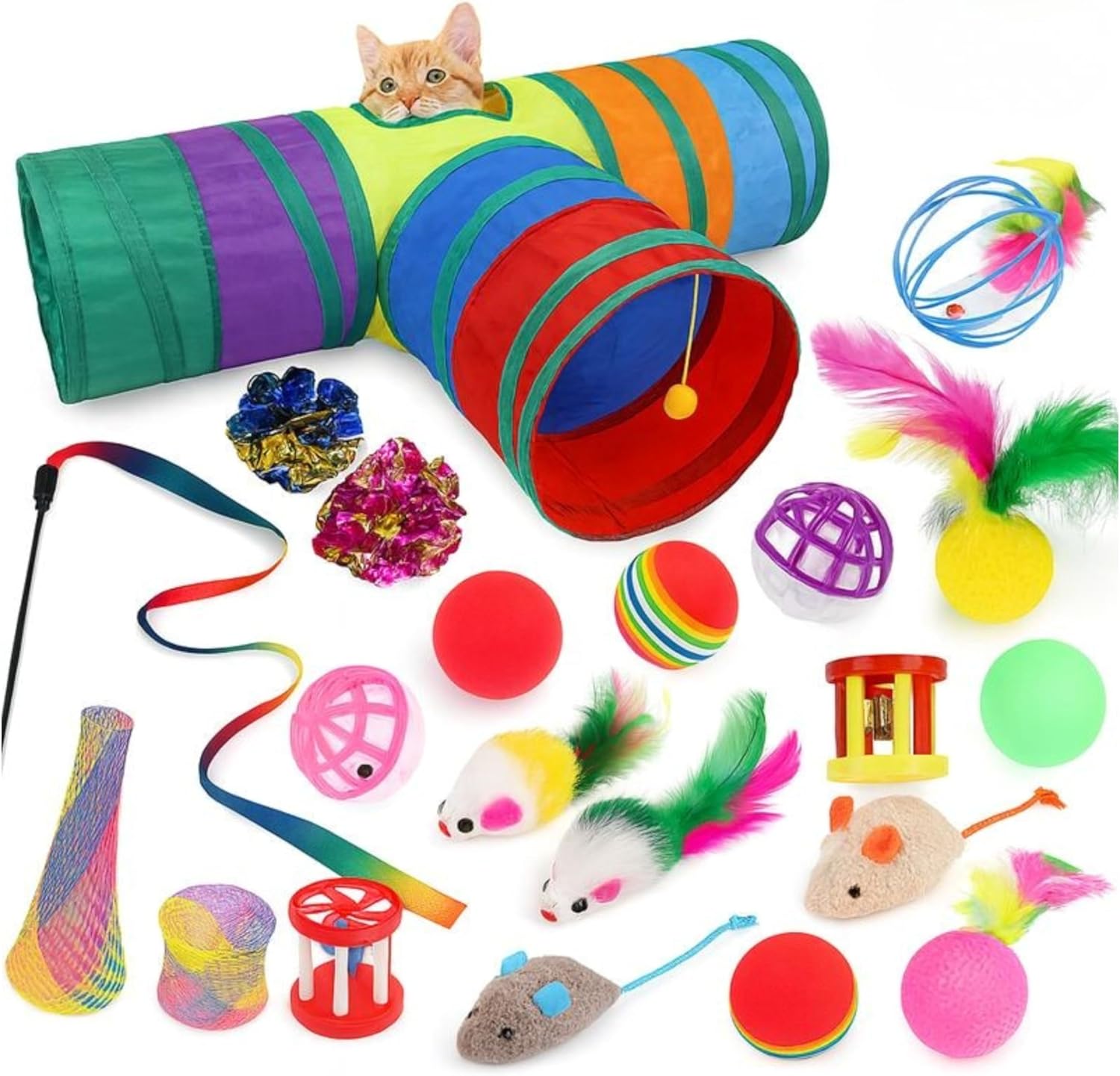72 Pieces Cat Toys (Assorted Multi-Color Plush Toys for Cats pack of 21)