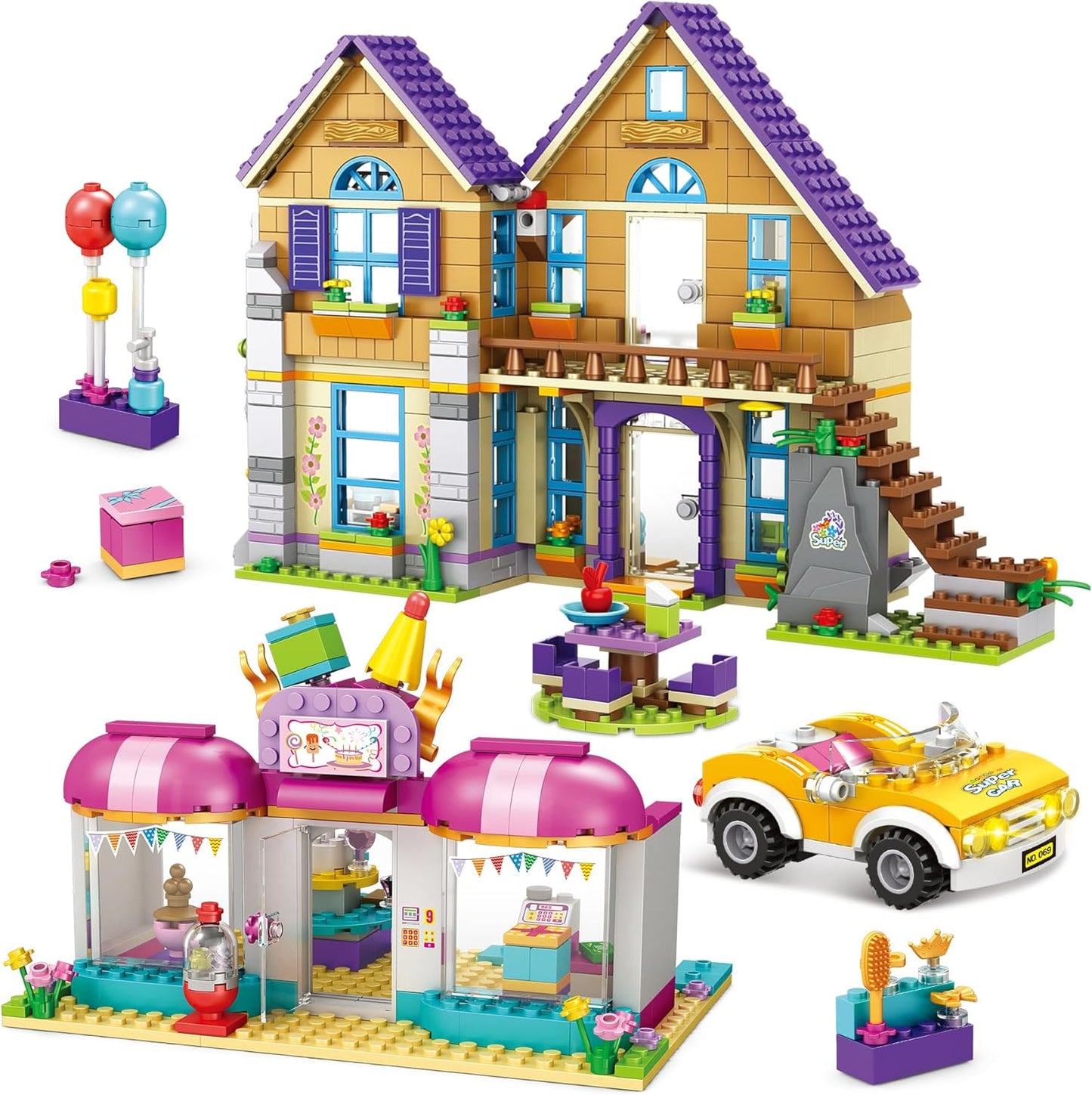 Fitto Girls and Friends House Building Block Set - Villa House & Cake Shop Building Blocks for Girls Ages 6-12 - Creative Construction Toys for Kids - Fun Educational Playset