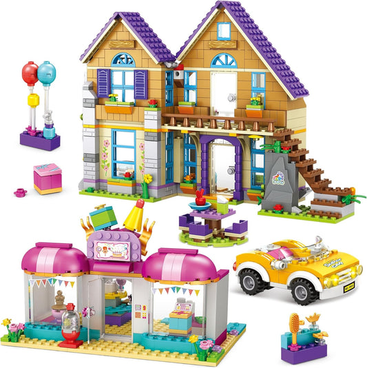 Fitto Girls and Friends House Building Block Set - Villa House & Cake Shop Building Blocks for Girls Ages 6-12 - Creative Construction Toys for Kids - Fun Educational Playset