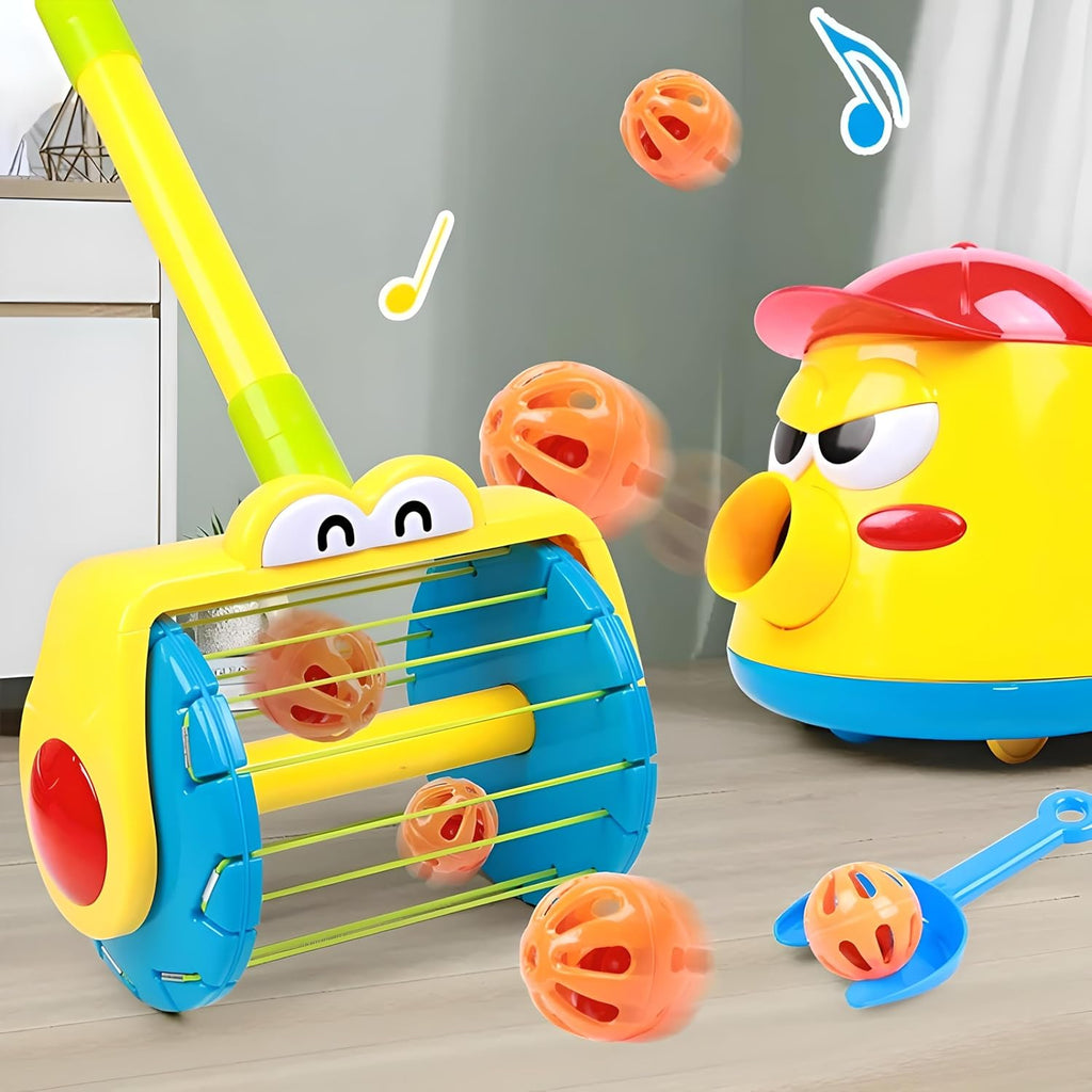 72 Pieces Toddler Angry Kettle Ball Launcher Toys with 5 Balls (Blue & Red Scopes – Light & Music Features)
