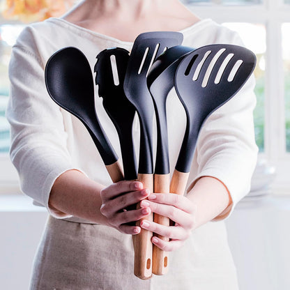 Smooth Spoon, Nylon Head, BPA-Free, Non-Stick Cooking Utensil with Wooden Handle – Heat Resistant, Durable, and Safe for All Cookware – Ideal for Stirring and Serving