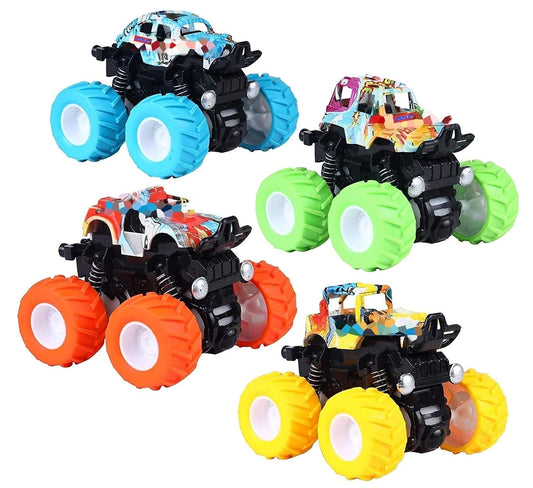 Fitto 4pc Big Wheel Monster Car Toys for Kids, 1:36 Scale, 4x4 Off-Road Remote Control Vehicles, Durable Plastic, Perfect for Boys & Girls, Gift for Toddlers & Children