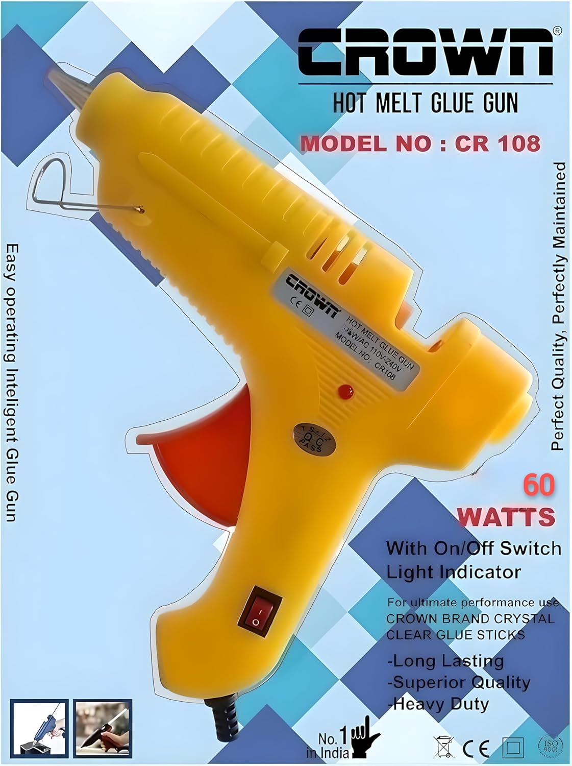 Professional Hot Melt Glue Gun, 60 Watt, for Crafting & DIY, Yellow