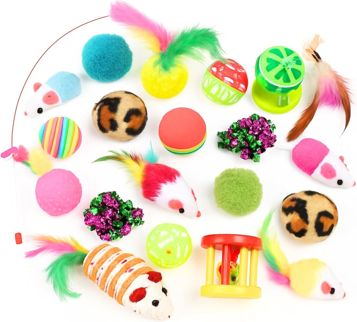 96 Pieces Cat Toys (Assorted Multi-Color Plush Toys for Cats pack of 20)