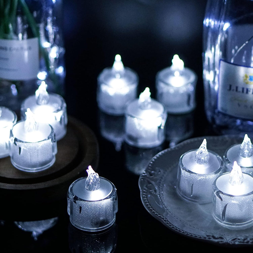 96 Pieces 12 Pieces Flameless Tea Light Candles Battery Operated Cool White LED Decorative Safety Candles for Home (Wedding – Events)