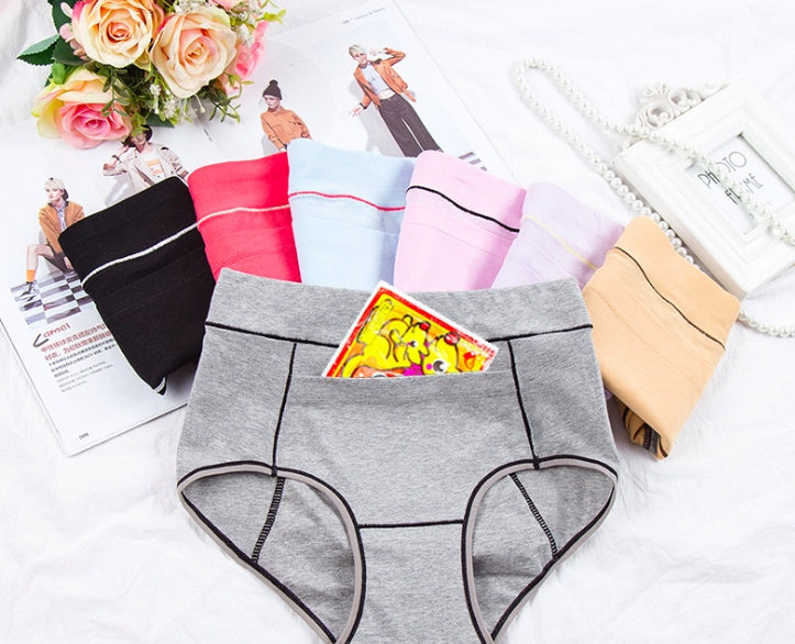 Women's Cotton Briefs with Front Pocket - Light Blue with Pink Stitching