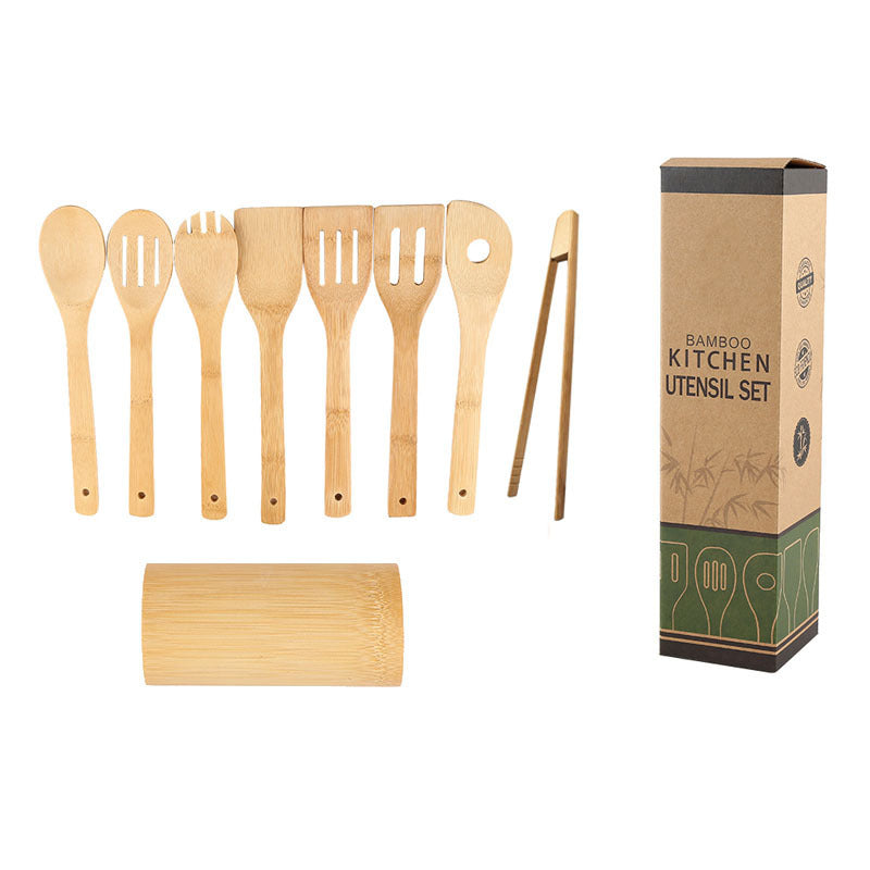 Eco-Friendly Bamboo Kitchen Utensil Set with Holder