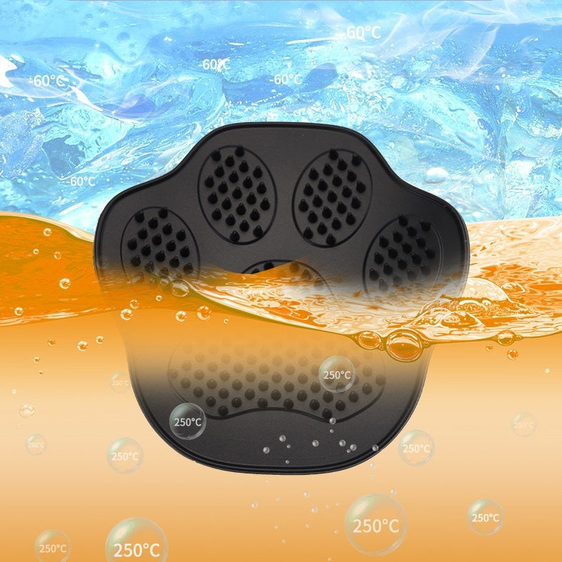 Black heat-resistant silicone kitchen mat with rounded edges