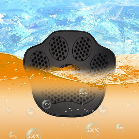 Black heat-resistant silicone kitchen mat with rounded edges