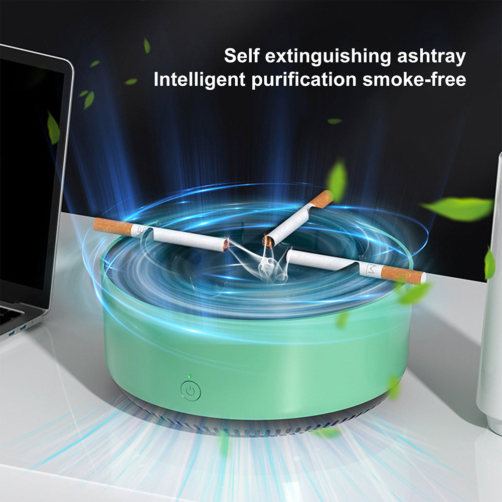 Green Round Automatic Ashtray with One-Touch Operation