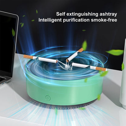 Green Round Automatic Ashtray with One-Touch Operation