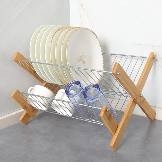 Eco-Friendly Bamboo & Metal Dish Drying Rack on Countertop