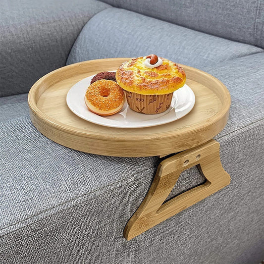 Eco-Friendly Bamboo Sofa Arm Tray in Natural Wood