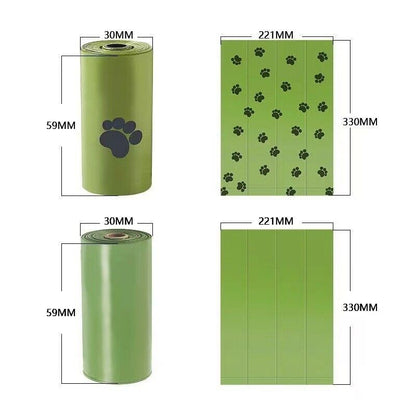 Eco-Friendly Biodegradable Dog Waste Bags - Green Paw Print Design